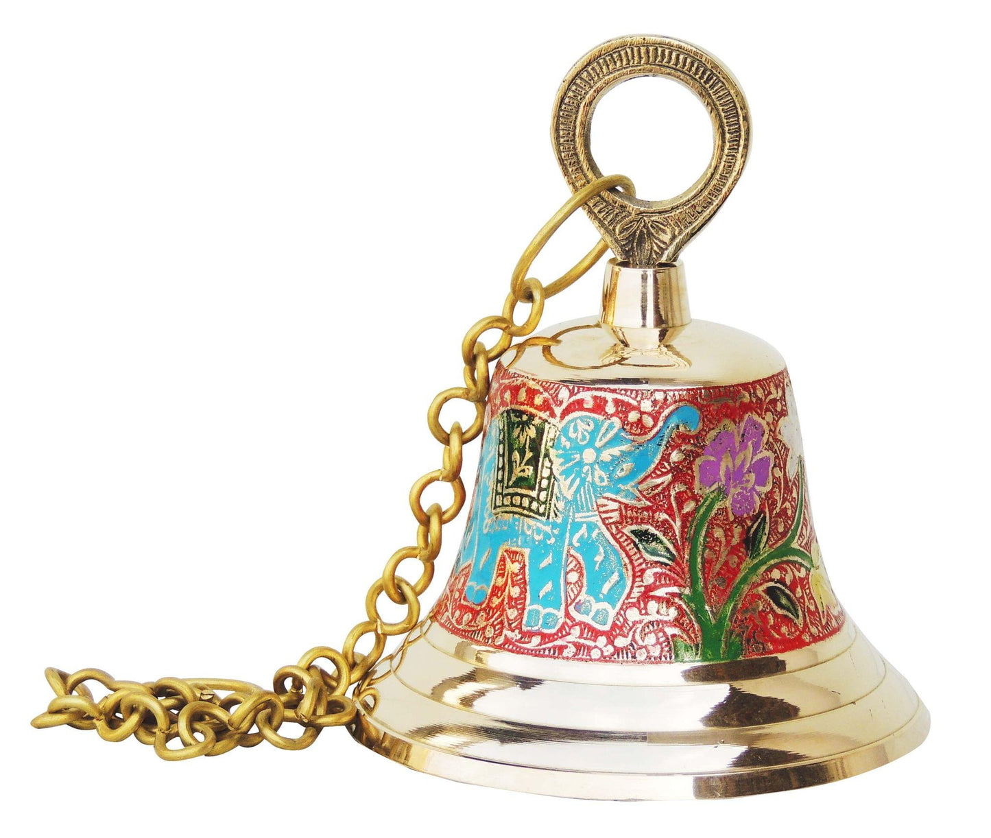 Brass Hanging Pooja Bell Red Color