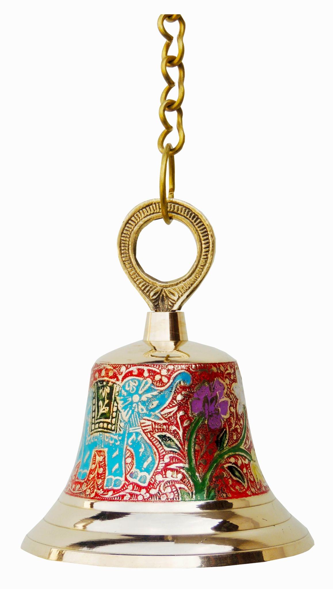 Brass Hanging Pooja Bell Red Color