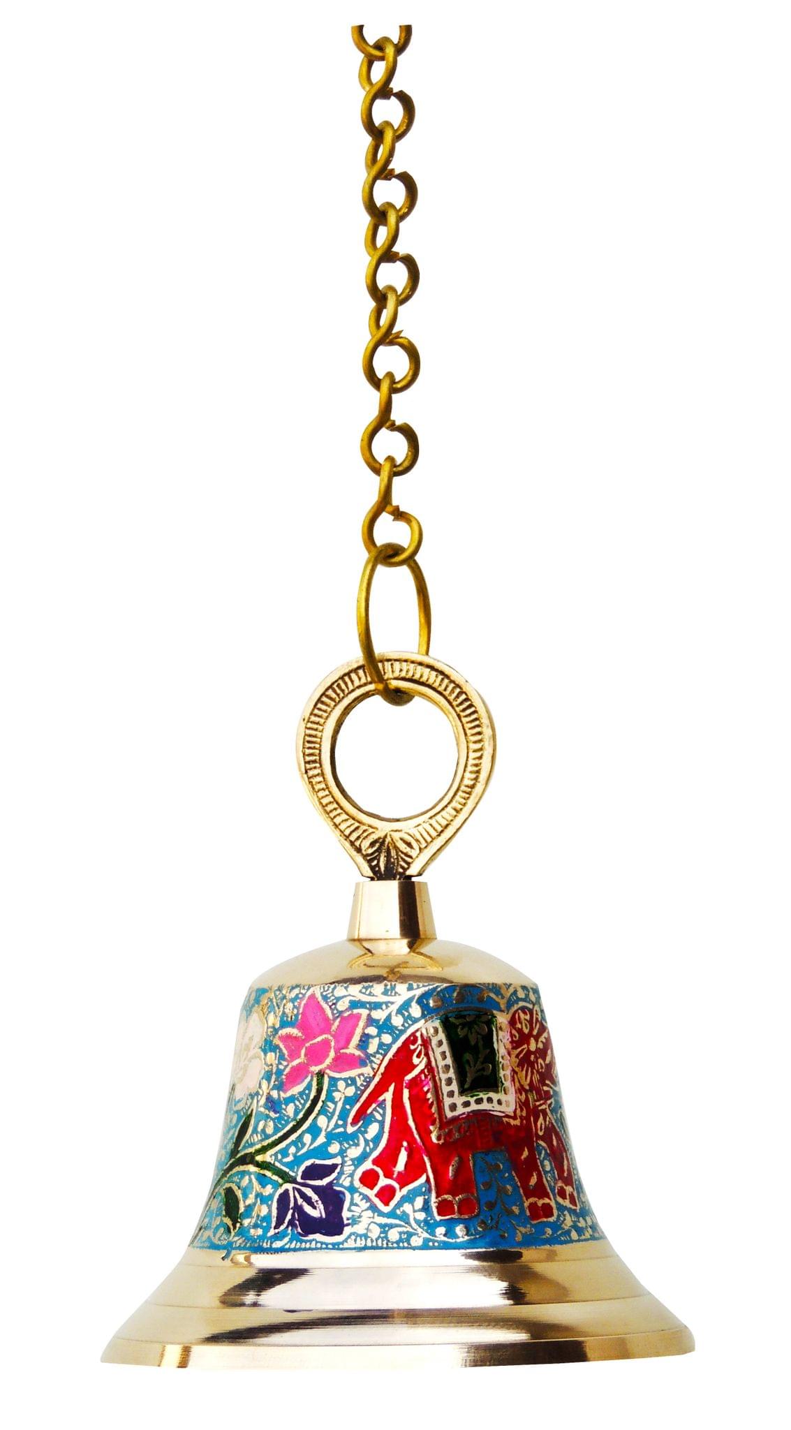 Brass Hanging Pooja Bell Blue Color