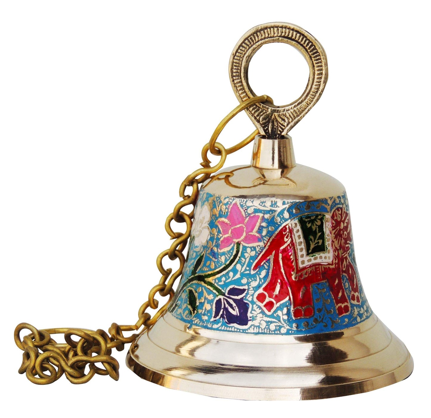 Brass Hanging Pooja Bell Blue Color