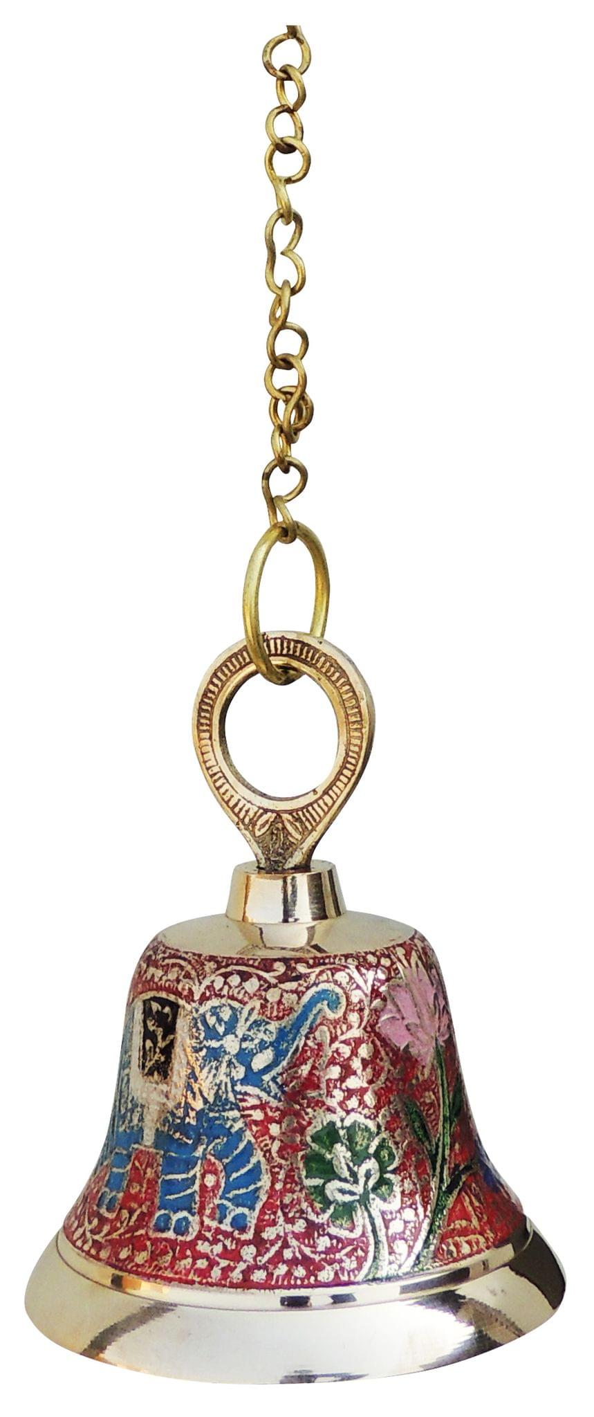 Brass Hanging Pooja Bell Red Color