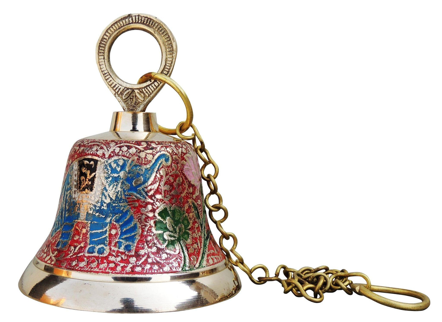 Brass Hanging Pooja Bell Red Color