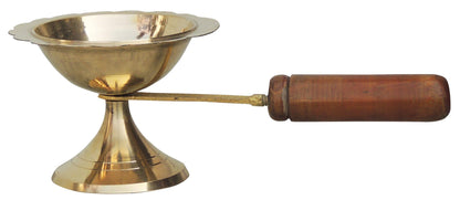 Brass Oil Lamp Deepak With Wooden Handle