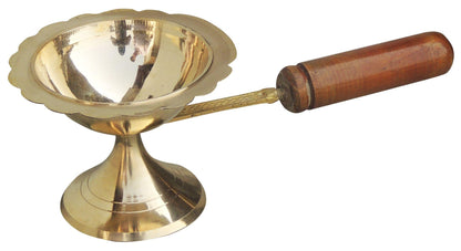 Brass Oil Lamp Deepak With Wooden Handle