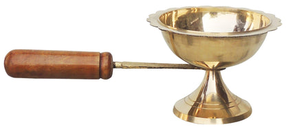 Brass Oil Lamp Deepak With Wooden Handle