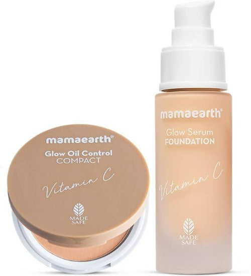 Mamaearth Glow Serum Foundation + Glow Oil Control Compact Combo | Ivory Glow