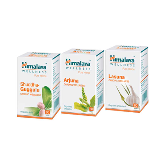 Himalaya Wellness Cardiac Care Combo Pack of Arjuna,Lasuna and Shuddha Guggulu (60 Tablets Each)