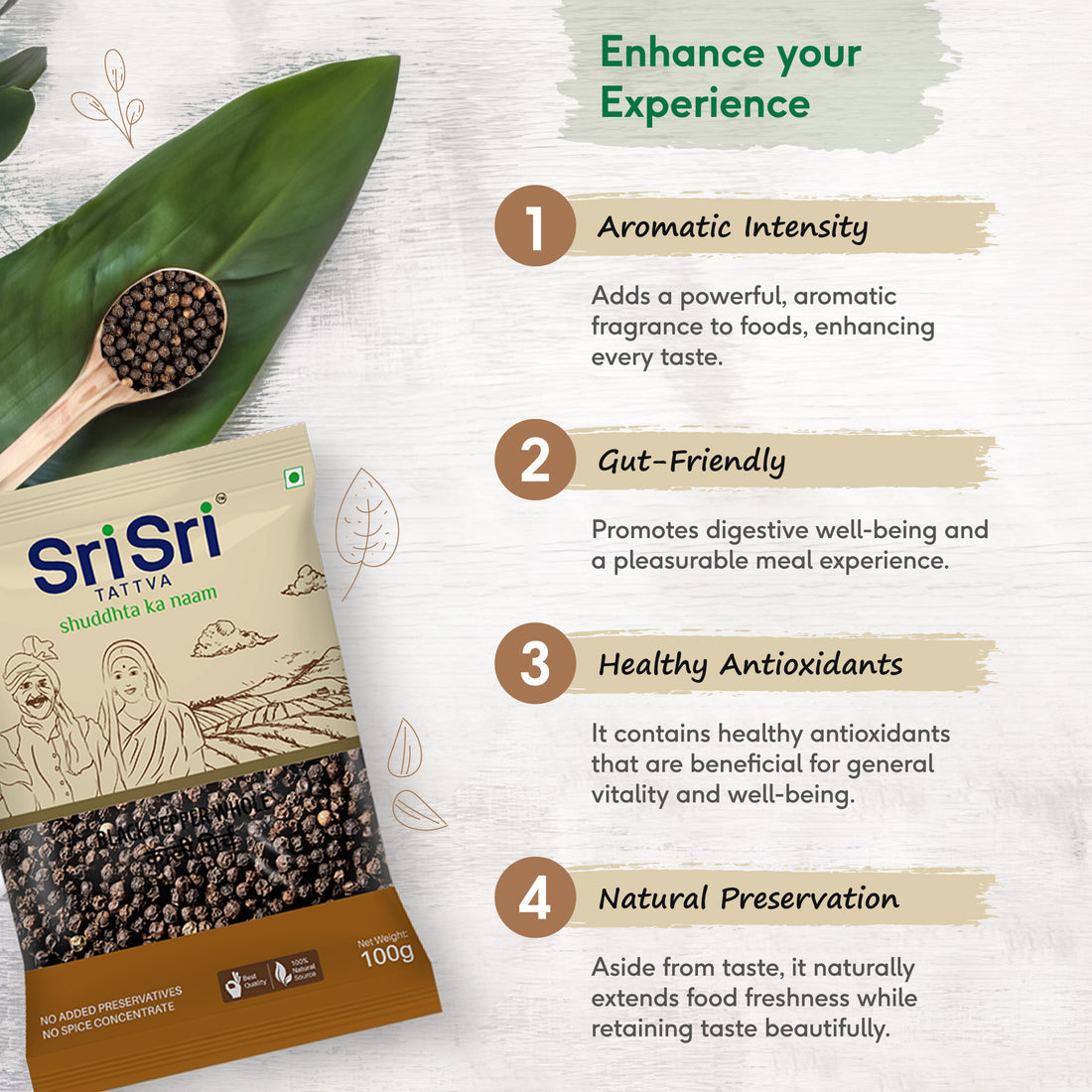 sri sri tattva black pepper whole kali mirch - PUSHMYCART