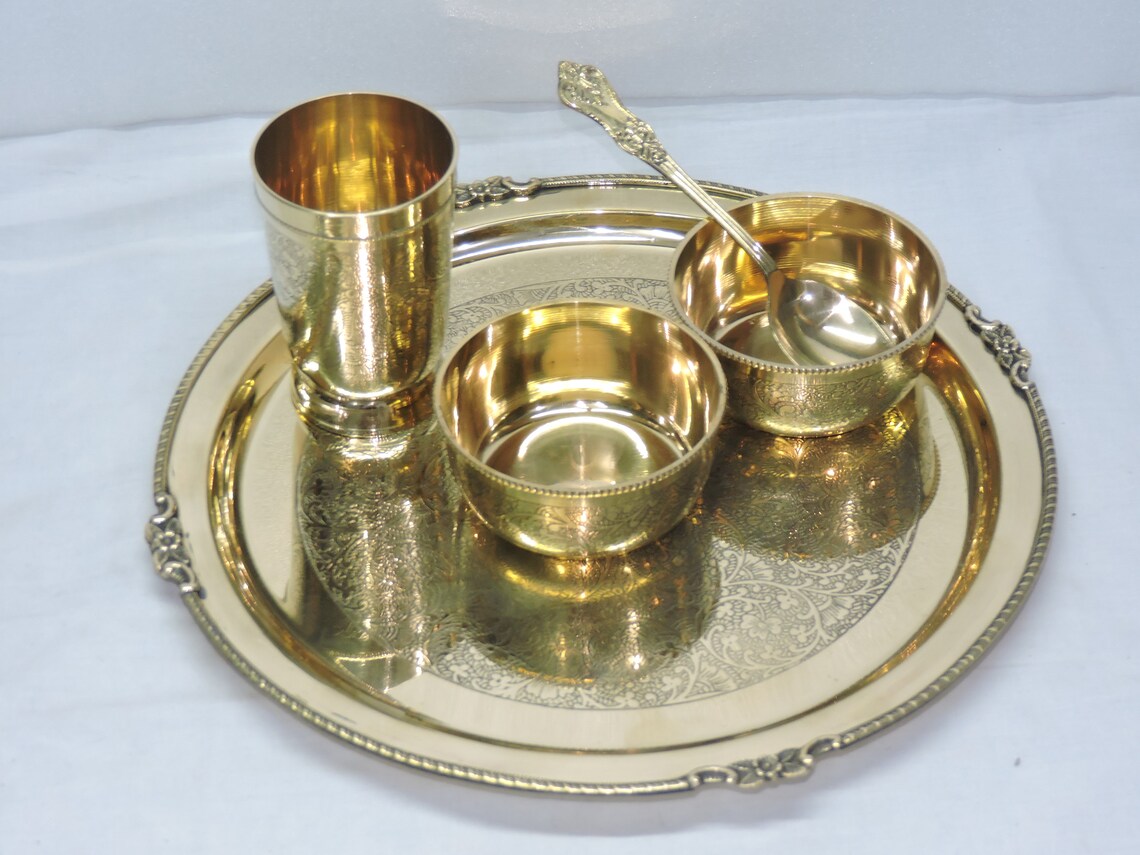 Pure Brass Thali Set 5 Pcs