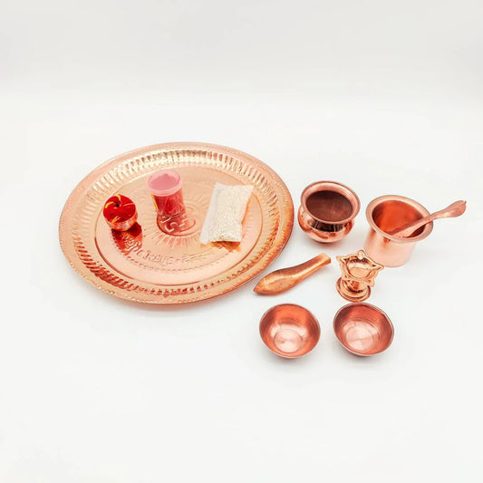 Pure Copper 8 Pcs Pooja Thali Set