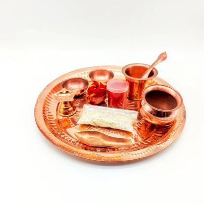 Pure Copper 8 Pcs Pooja Thali Set