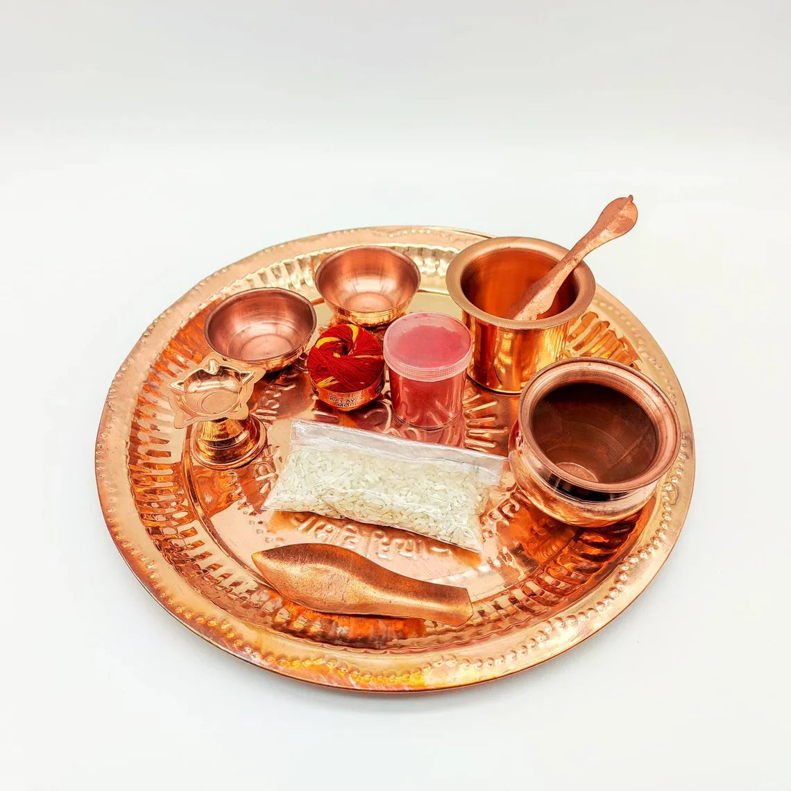 Pure Copper 8 Pcs Pooja Thali Set