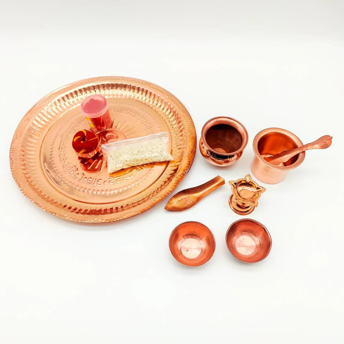 Pure Copper 8 Pcs Pooja Thali Set