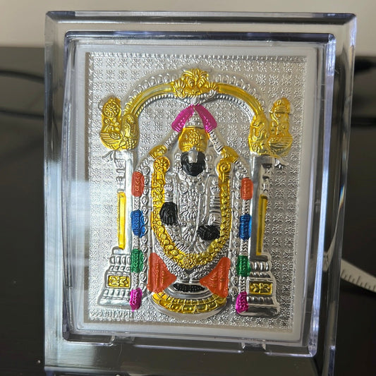 Pure Silver Foil Balaji Picture Frame with Acrylic Paint 4" Height 99% Purity