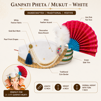HALDI MEHENDI SHAADI Ganpati Mukut Traditional Maharashtrian Embroidery Mukut White