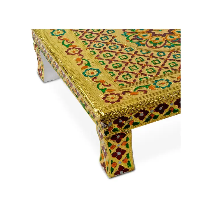 Close-up of pooja chowki corner and leg