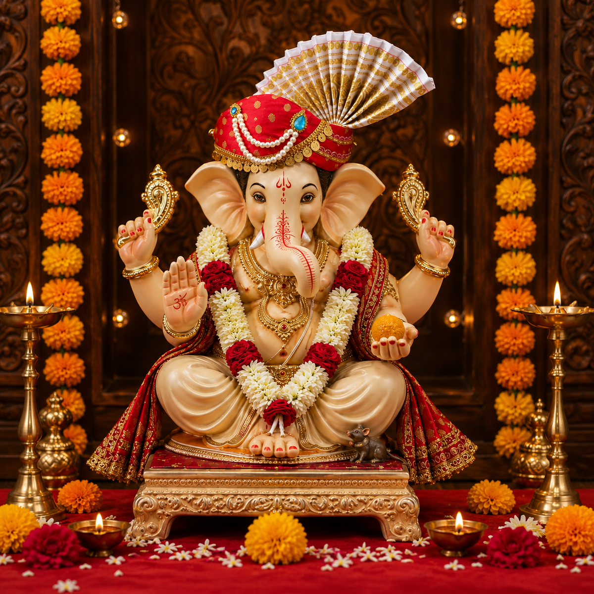 HALDI MEHENDI SHAADI Ganpati Mukut Ganesh Pheta Decoration Red
