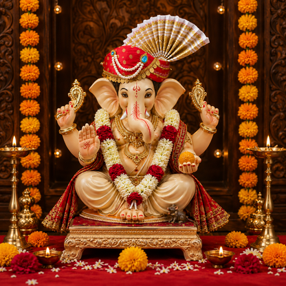 HALDI MEHENDI SHAADI Ganpati Mukut Ganesh Pheta Decoration Red