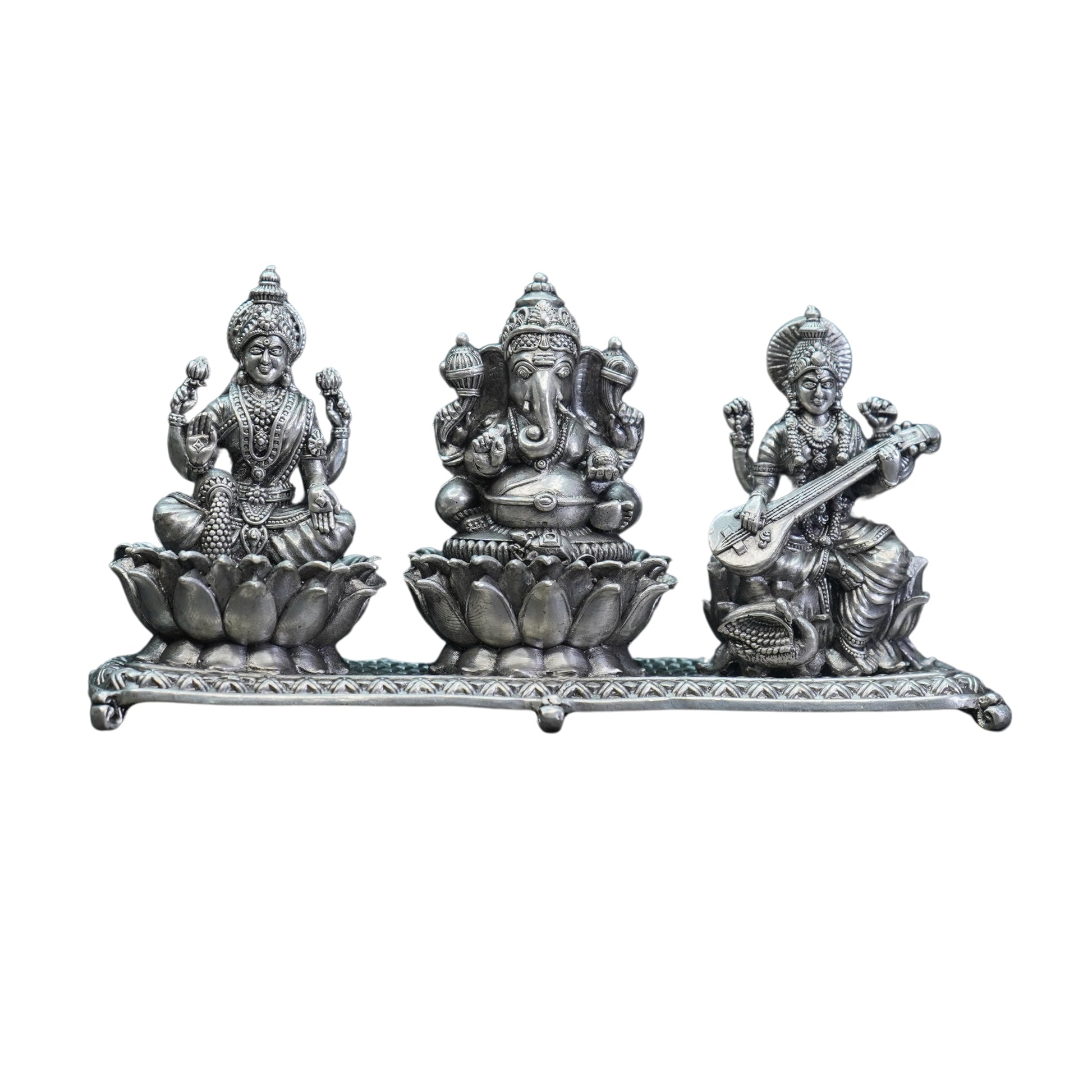 Mahita Collections Pure Silver Antique Lakshmi Ganesh Saraswathi 246.98G