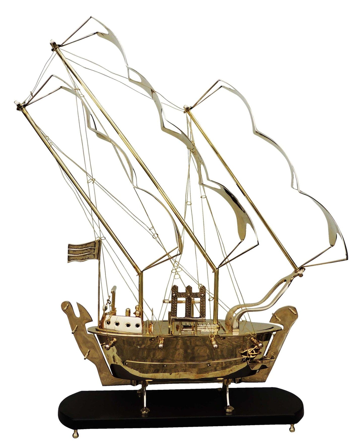 Brass Ship With Wooden Base Big