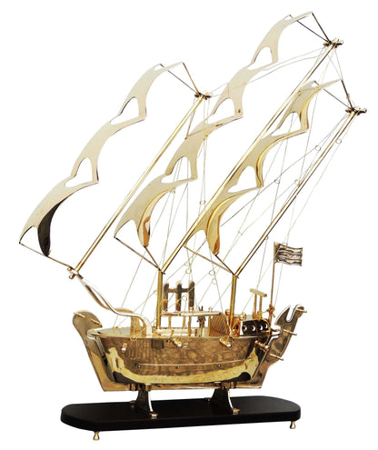 Brass Ship With Wooden Base Big