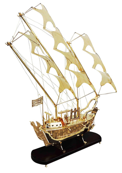 Brass Ship With Wooden Base Big