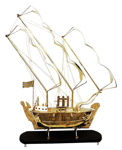 Brass Ship With Wooden Base Big