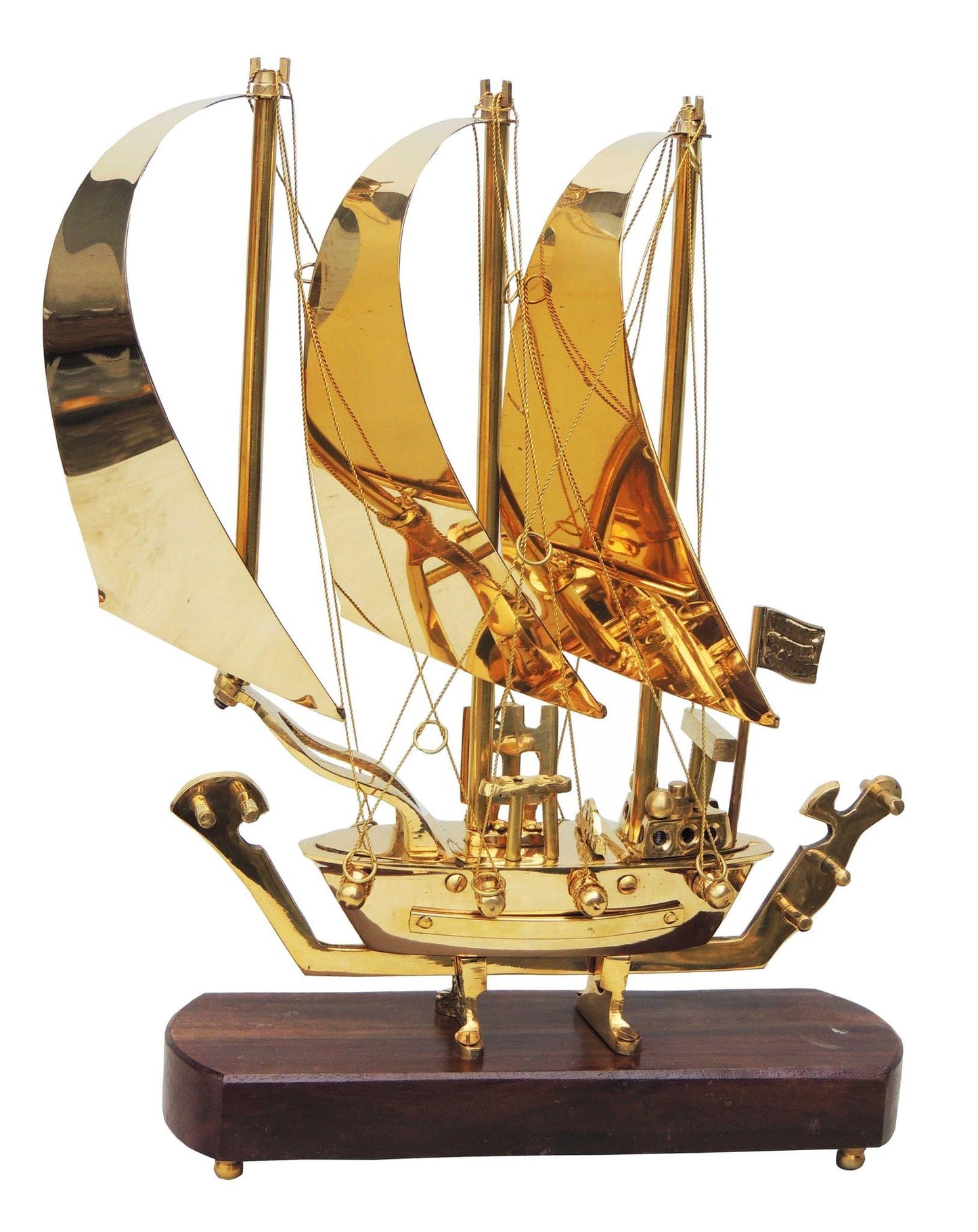 Brass Table Ship With Wooden Base