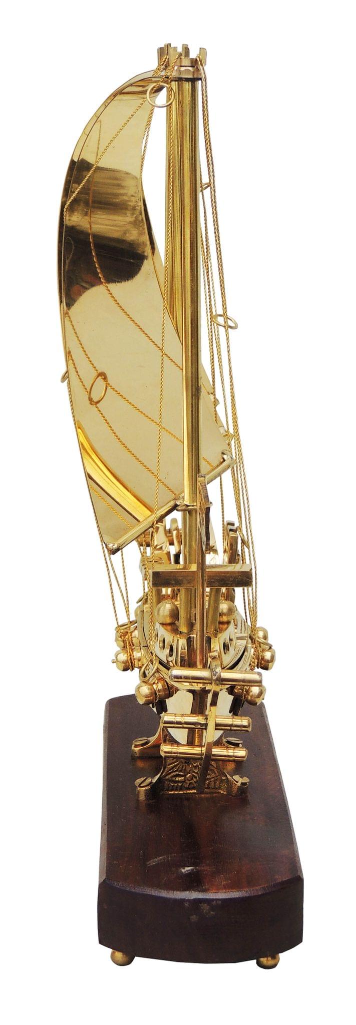 Brass Table Ship With Wooden Base