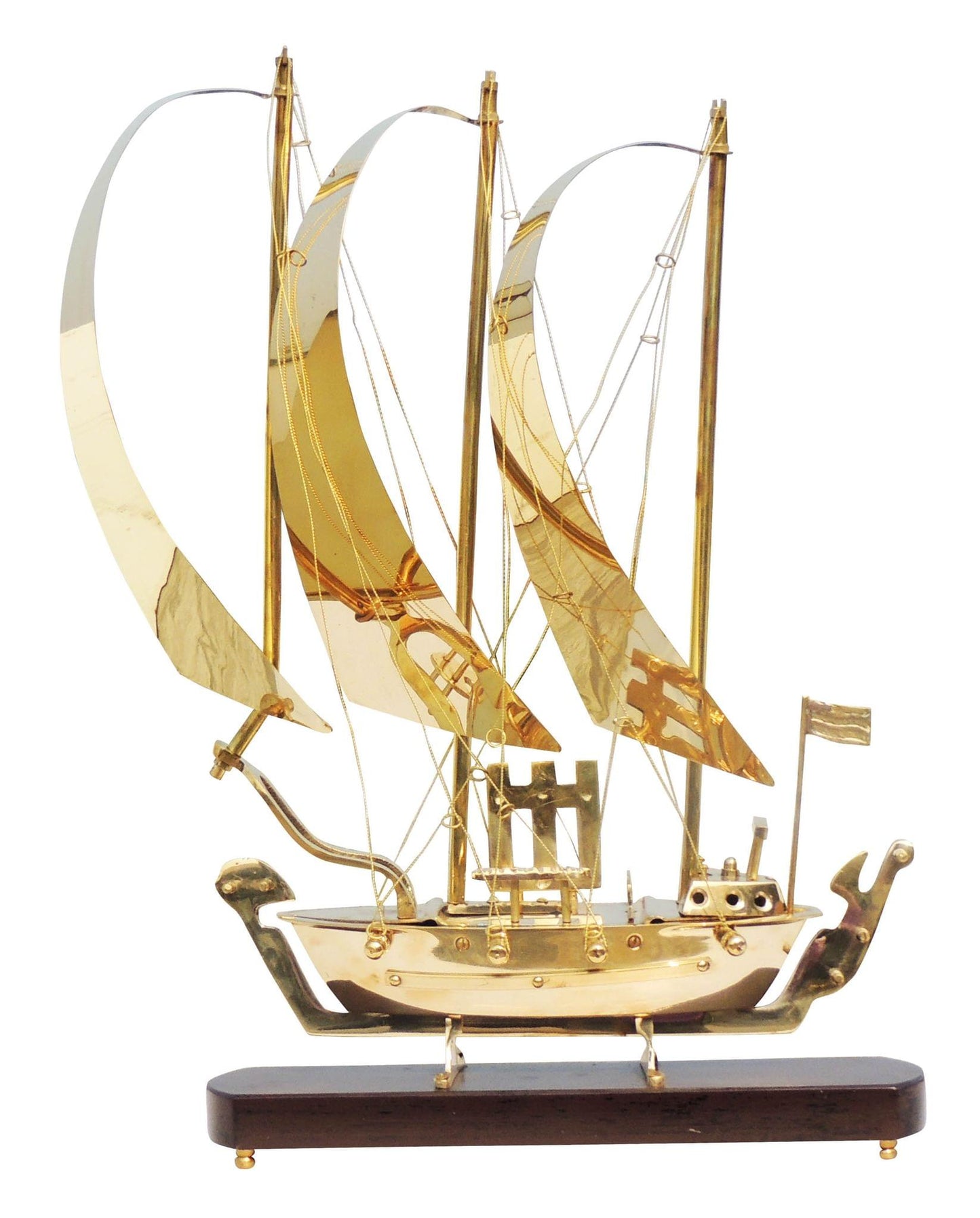 Brass Table Ship With Wooden Base