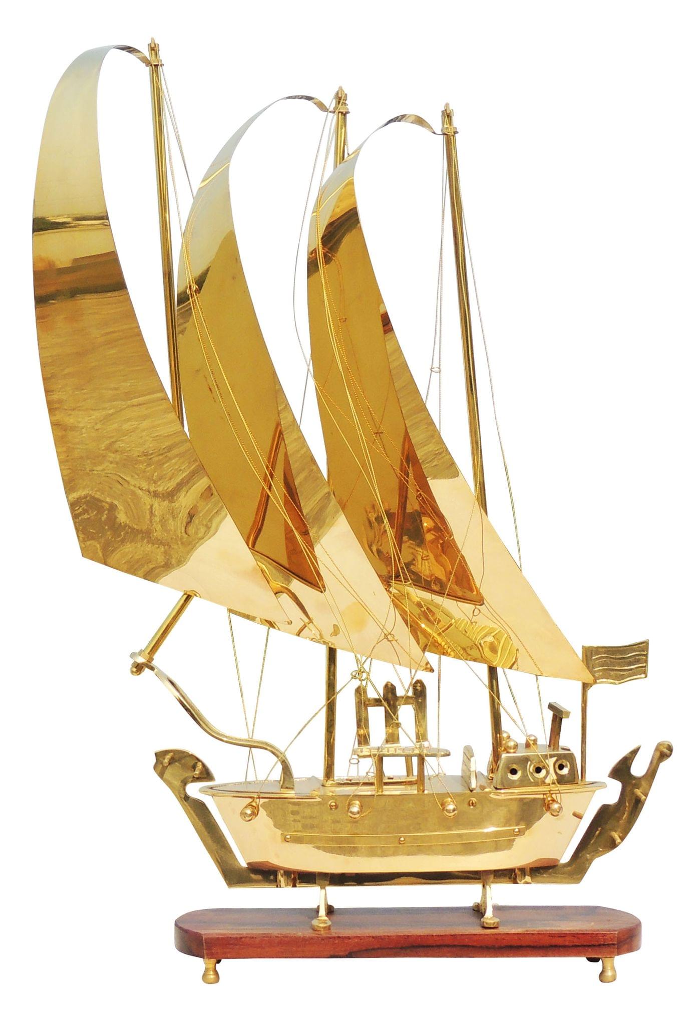 Brass Ship With Wooden Base Sheet