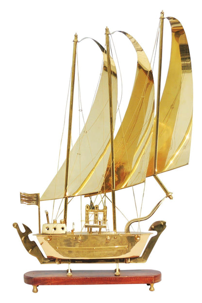 Brass Ship With Wooden Base Sheet