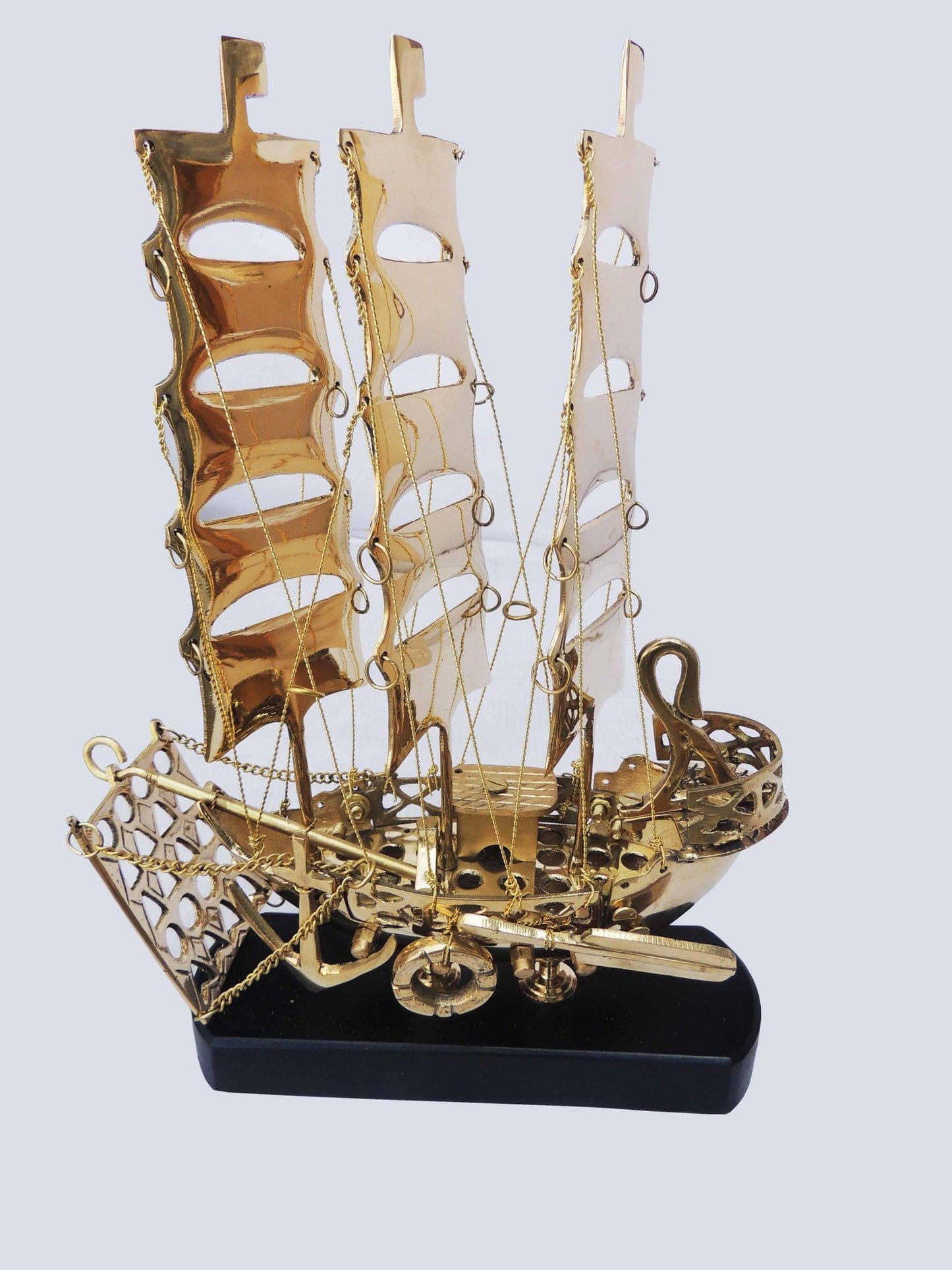 Brass Home Ship With Wooden Base