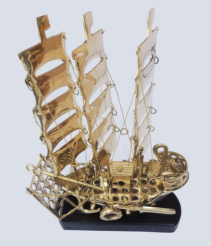 Brass Home Ship With Wooden Base