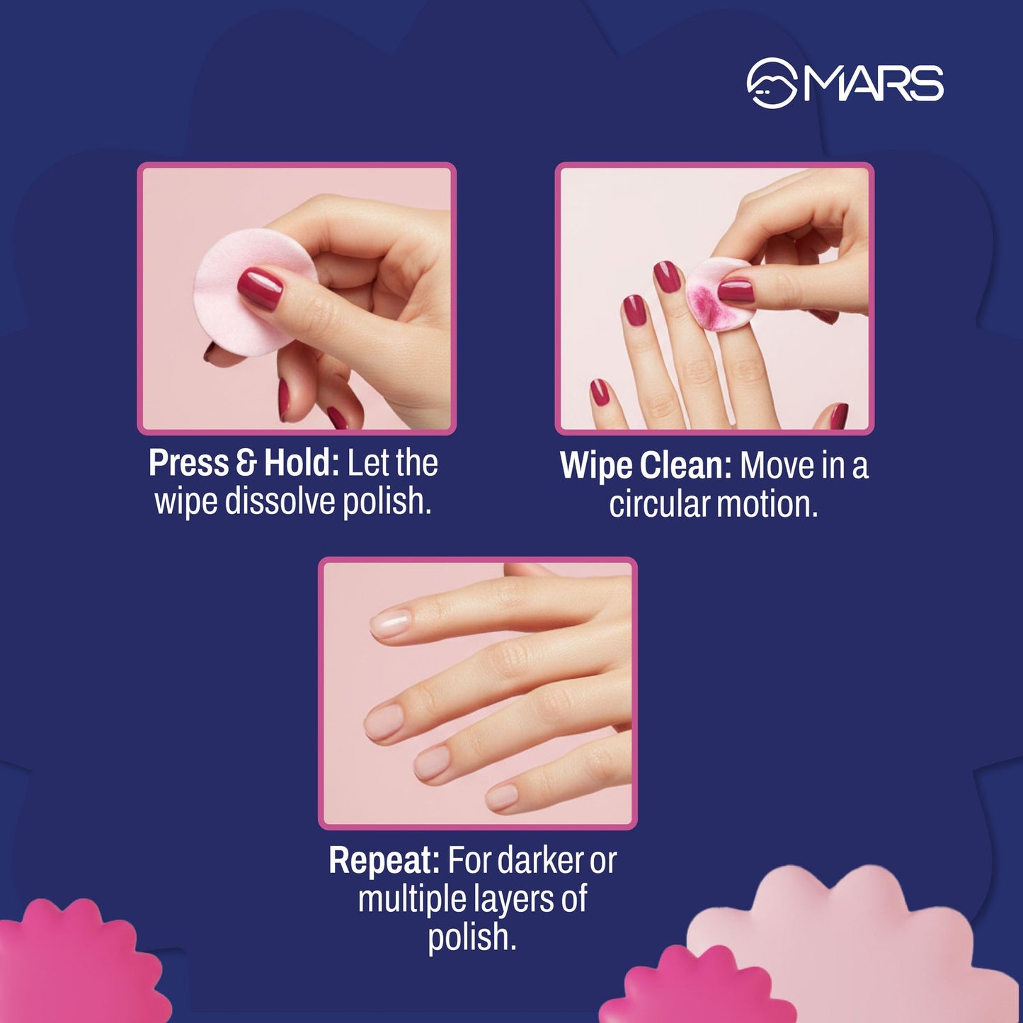 Mars Miss Wipe out| Acetone-Free Nail Polish Remover Wipes