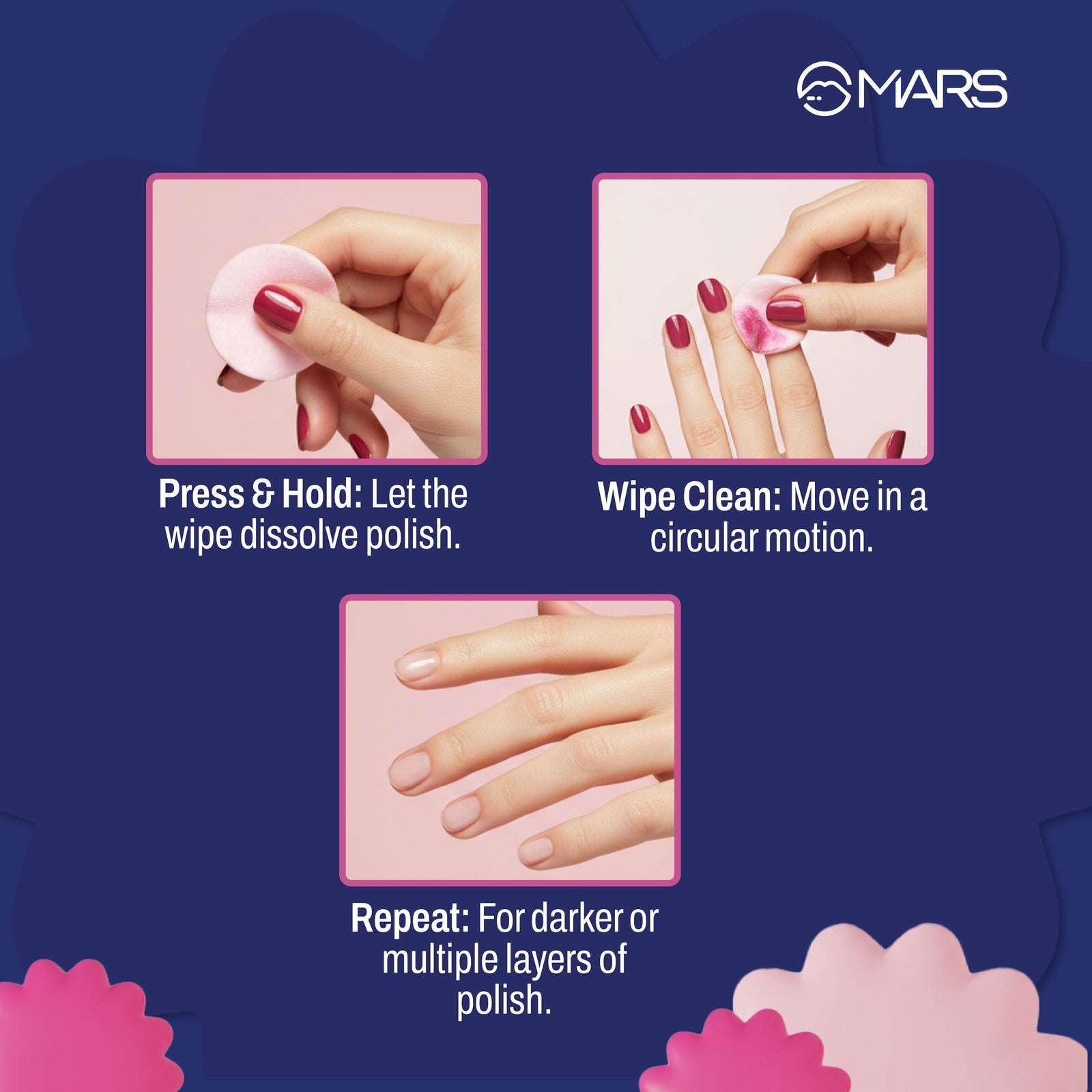 Mars Miss Wipe out| Acetone-Free Nail Polish Remover Wipes