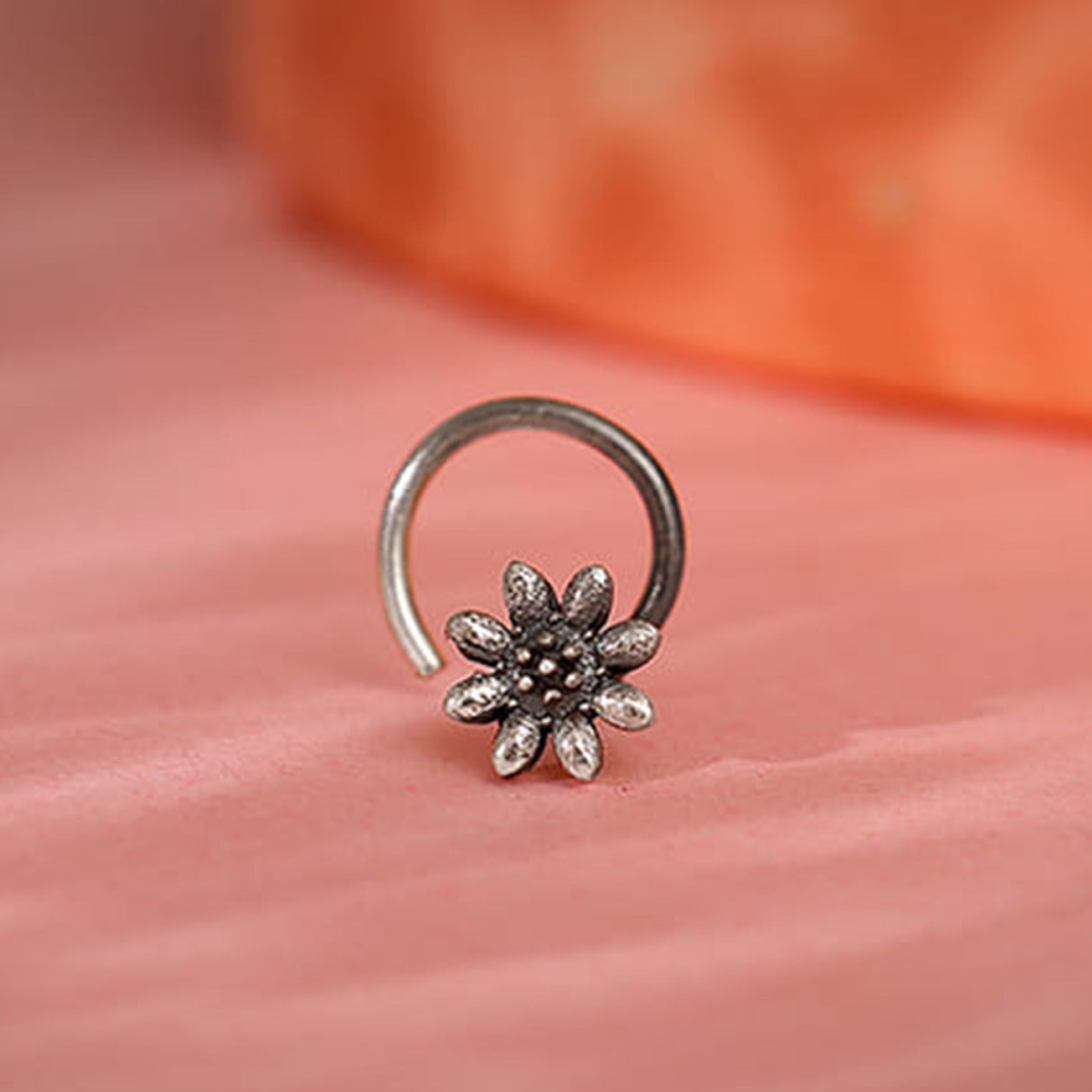 GIVA Oxidised Silver Flower Blossom Nose Pin (Silver)