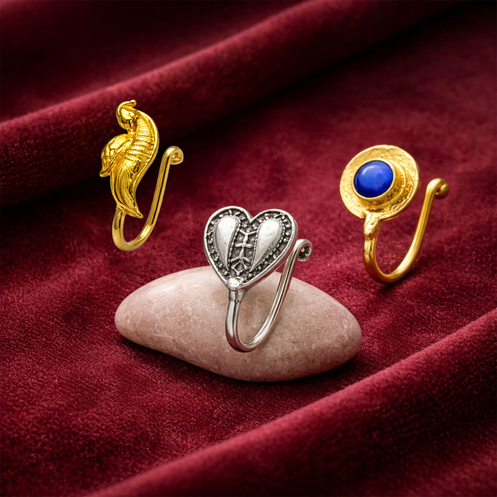 Abhinn Clip-On Nose Pin Set (Golden, Silver)