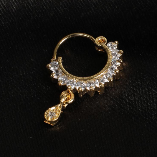 Aatmana American Diamond Studded Traditional Nose Ring (Golden)