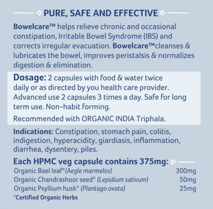 Organic India Bowelcare Capsule bottle of 60 capsules X 2 - PUSHMYCART