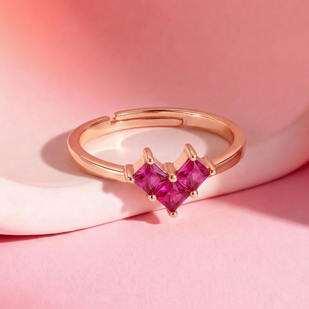 Zavya CZ Heart Designer Contemporary Ring (Rose Gold)