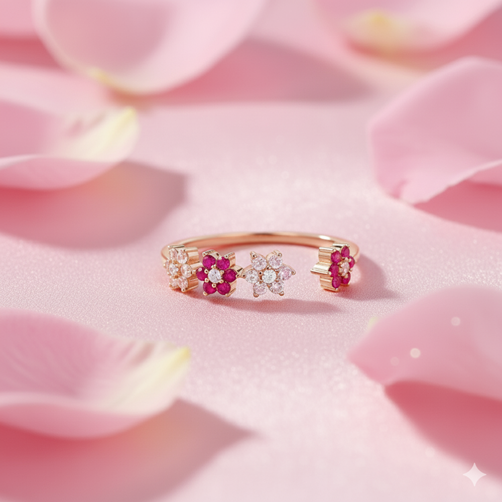 Zavya Sweetest Garden Adjustable Ring (Rose Gold)