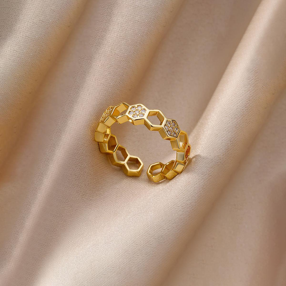 Designs & You Hexagonal Adjustable Ring (Golden)