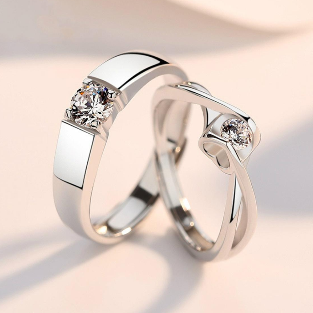 Jewels Galaxy AD Studded Couple Rings (Silver)