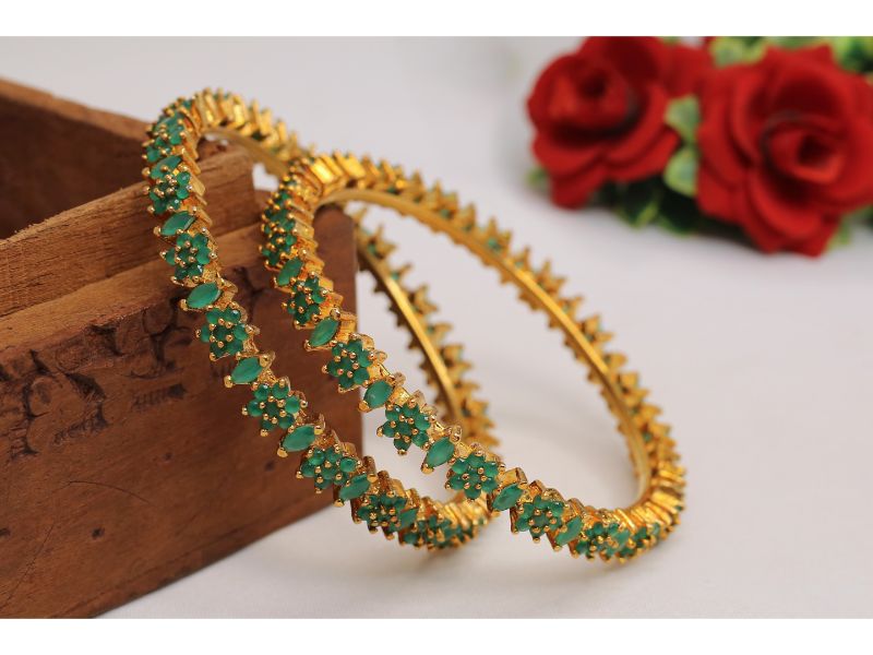 Shubhra Green stone Bangles 1902
