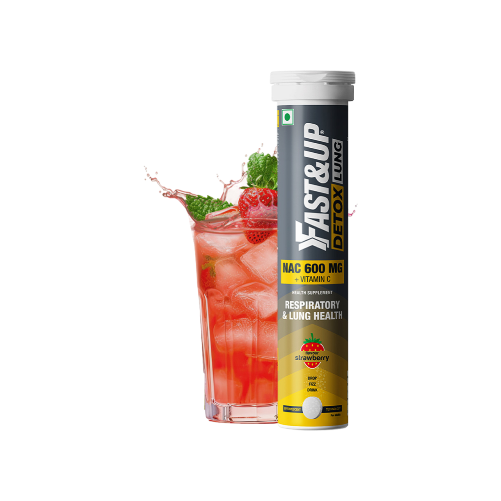 Fast&Up Lung Detox Supplement Effervescent Tablets for Easy Breathing (Strawberry)