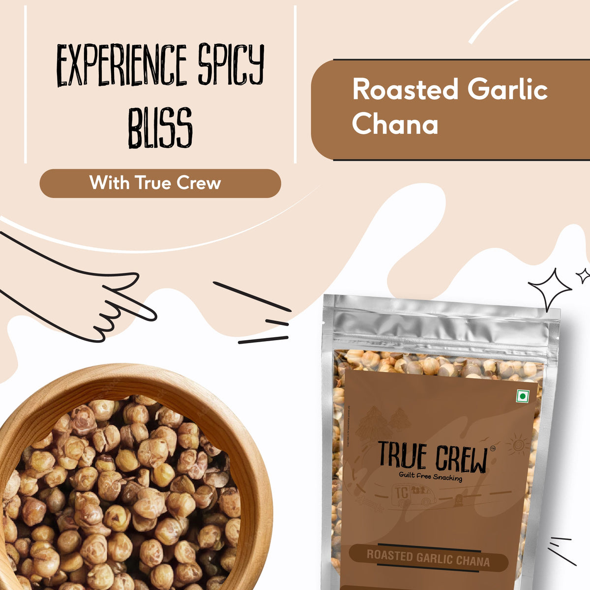 Sri Sri Tattva TRUE CREW Roasted Garlic Chana Pouch 200 g