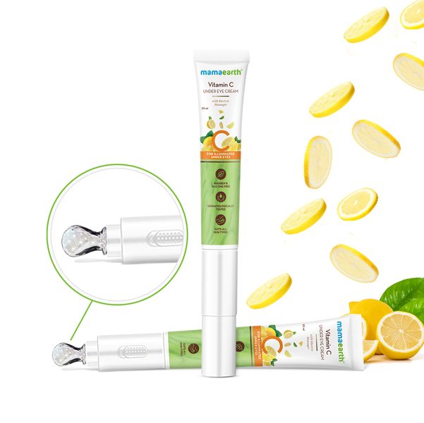 Mamaearth Brightening Vitamin C Under Eye Cream with in-built electric massager