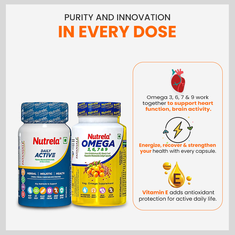 Combo Patanjali Nutrela Daily Active + Omega 3 Softgel Capsule