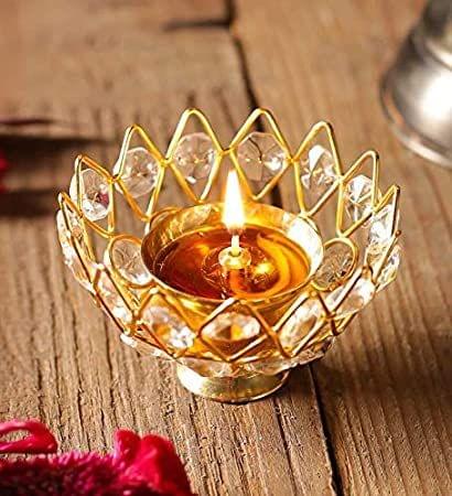 Brass Oil Lamp Deepak With Crystal